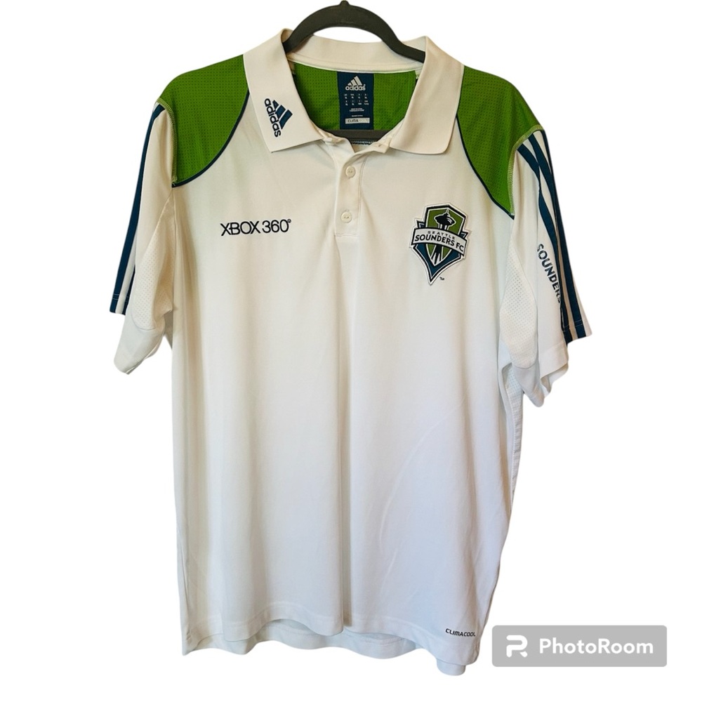 Adidas Seattle Sounders Soccer Polo Shirt Clima Cool Adult XL White Green Plus